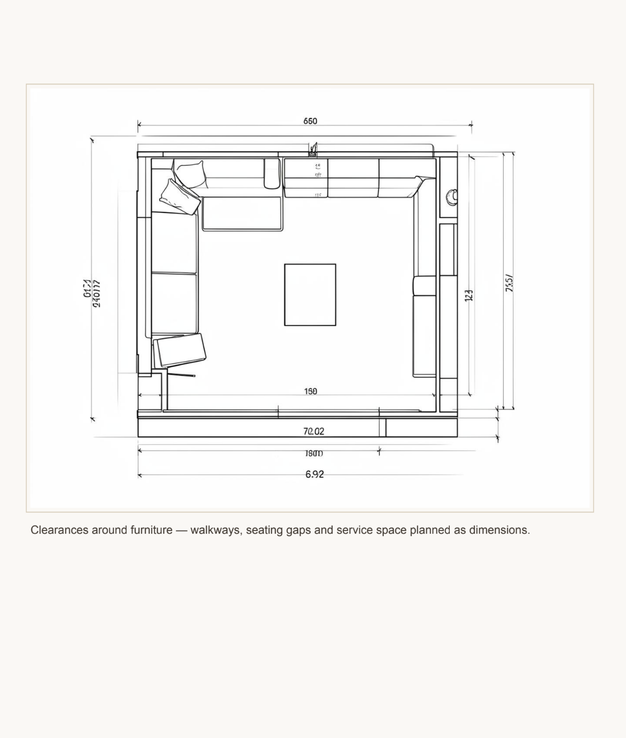 Dimensioned living-room layout